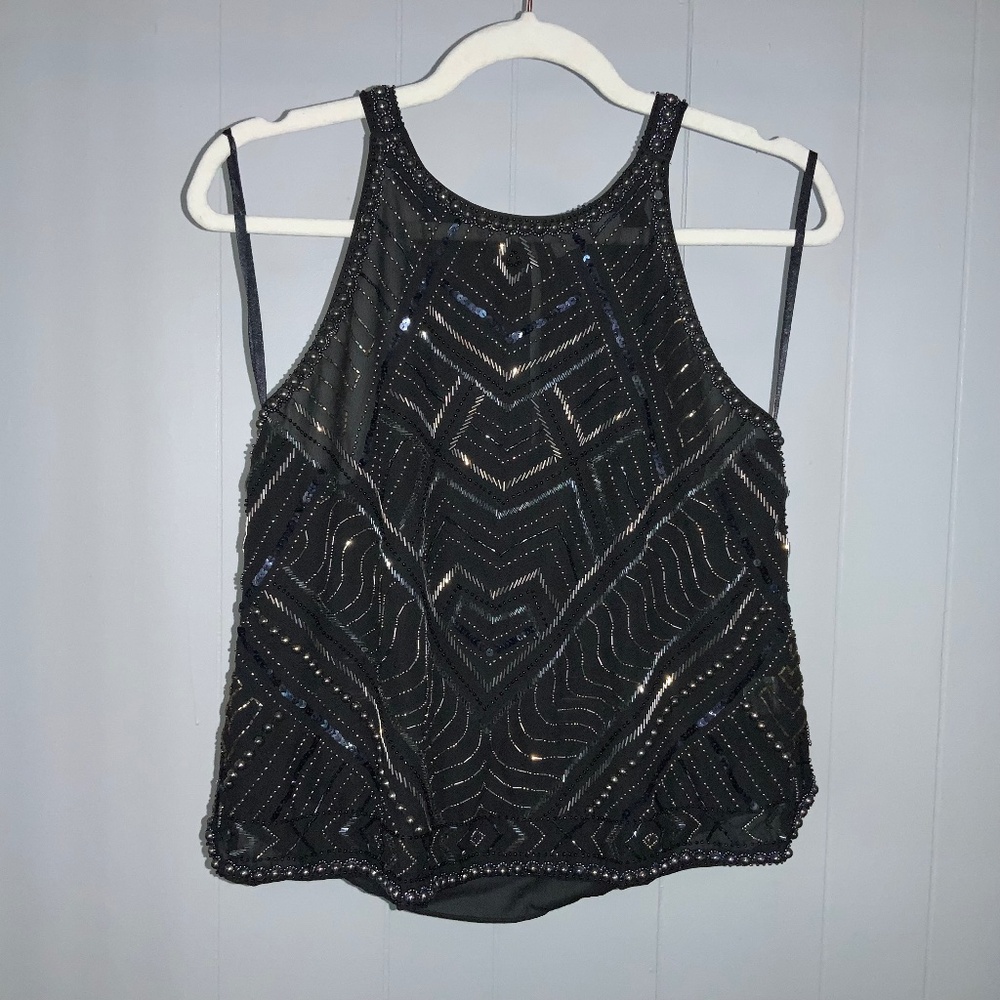 Parker black beaded halter top Sz XS beads sequins studs